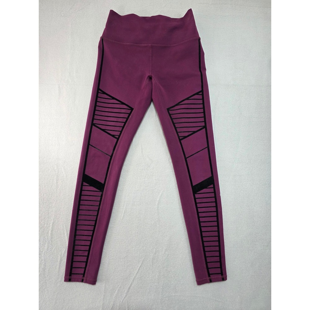 Alo Yoga High Waist Moto Legging Dark Plum Purple Black Mesh Panels Small